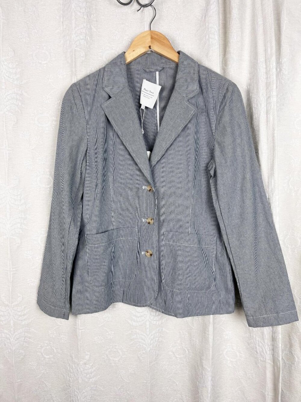 Part Two Copenhagen women's seersucker blazer US 4-6 cotton blue stripe